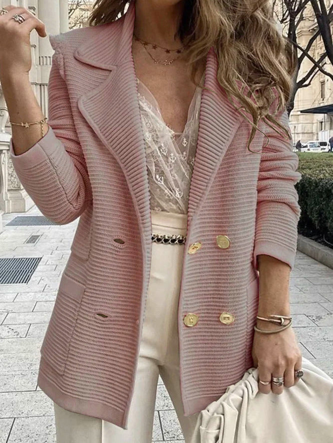 structured blazer with front pockets on figure
