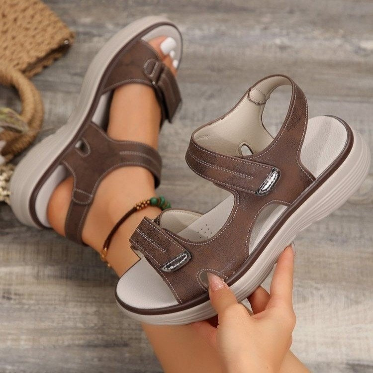 Women's brown orthopaedic platform sandals casual fit style, brown colourway