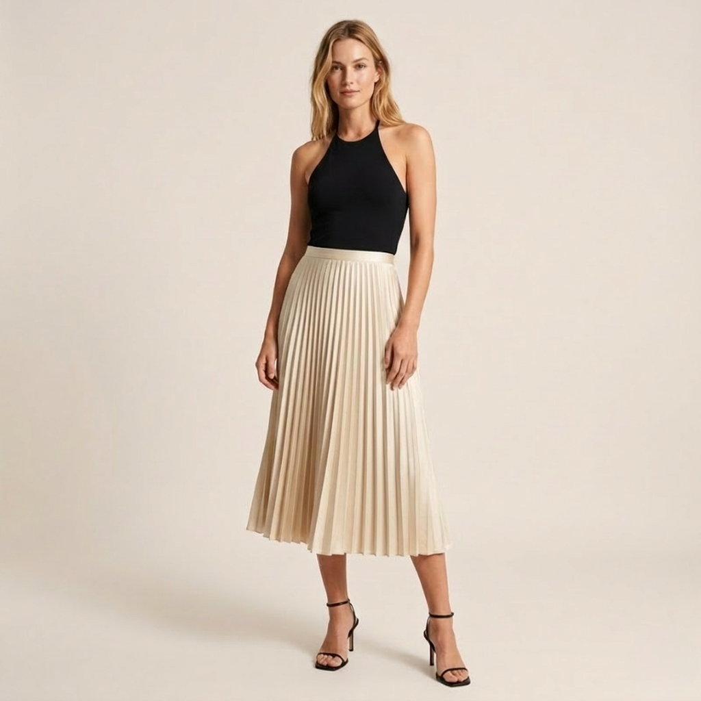 Women's flowing pleated midi skirt for casual wear
