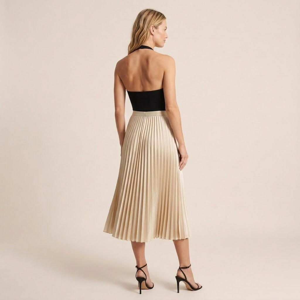 Women's elegant pleated midi skirt with flowing silhouette
