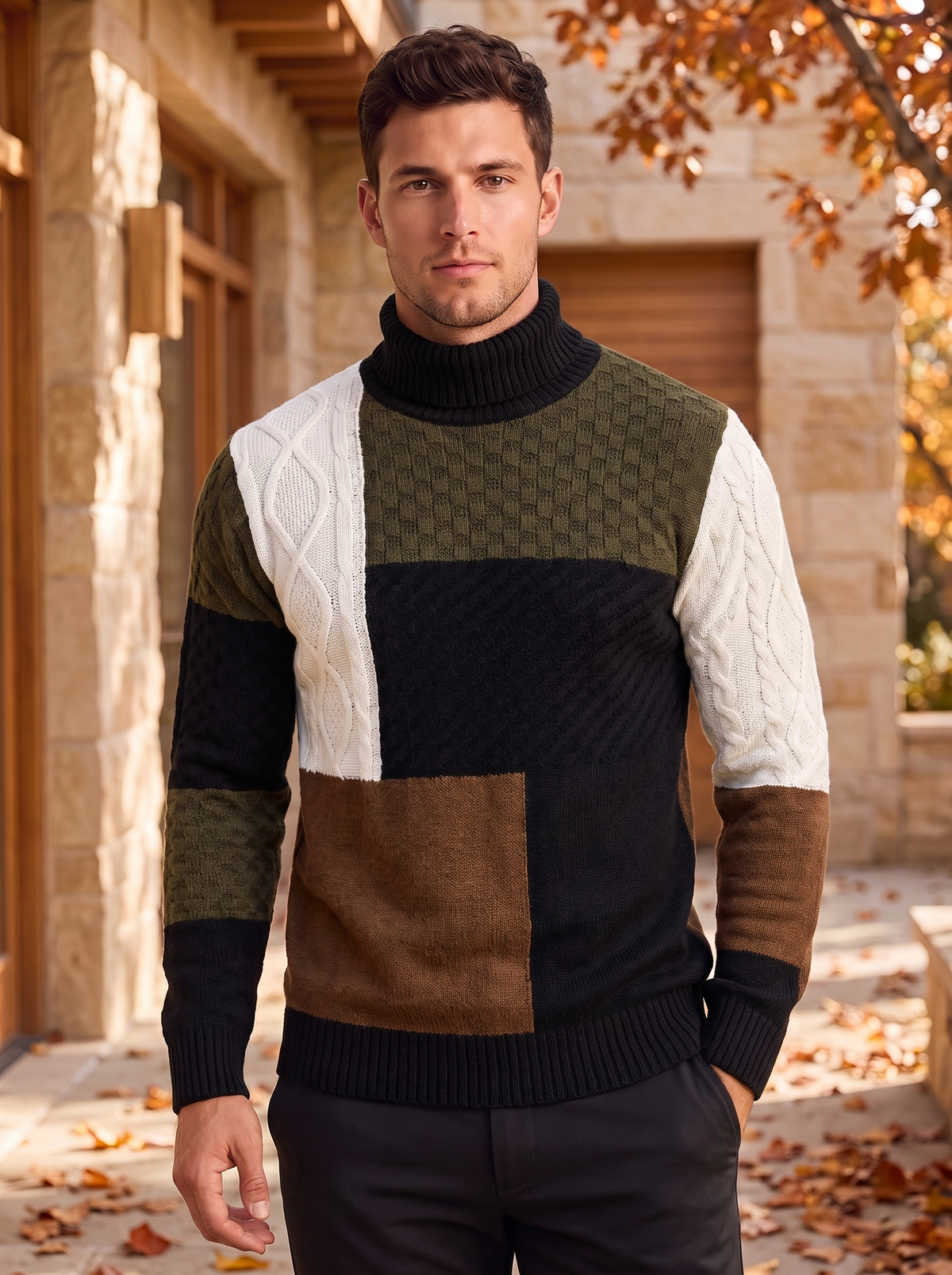 Men's long sleeve colour block sweater