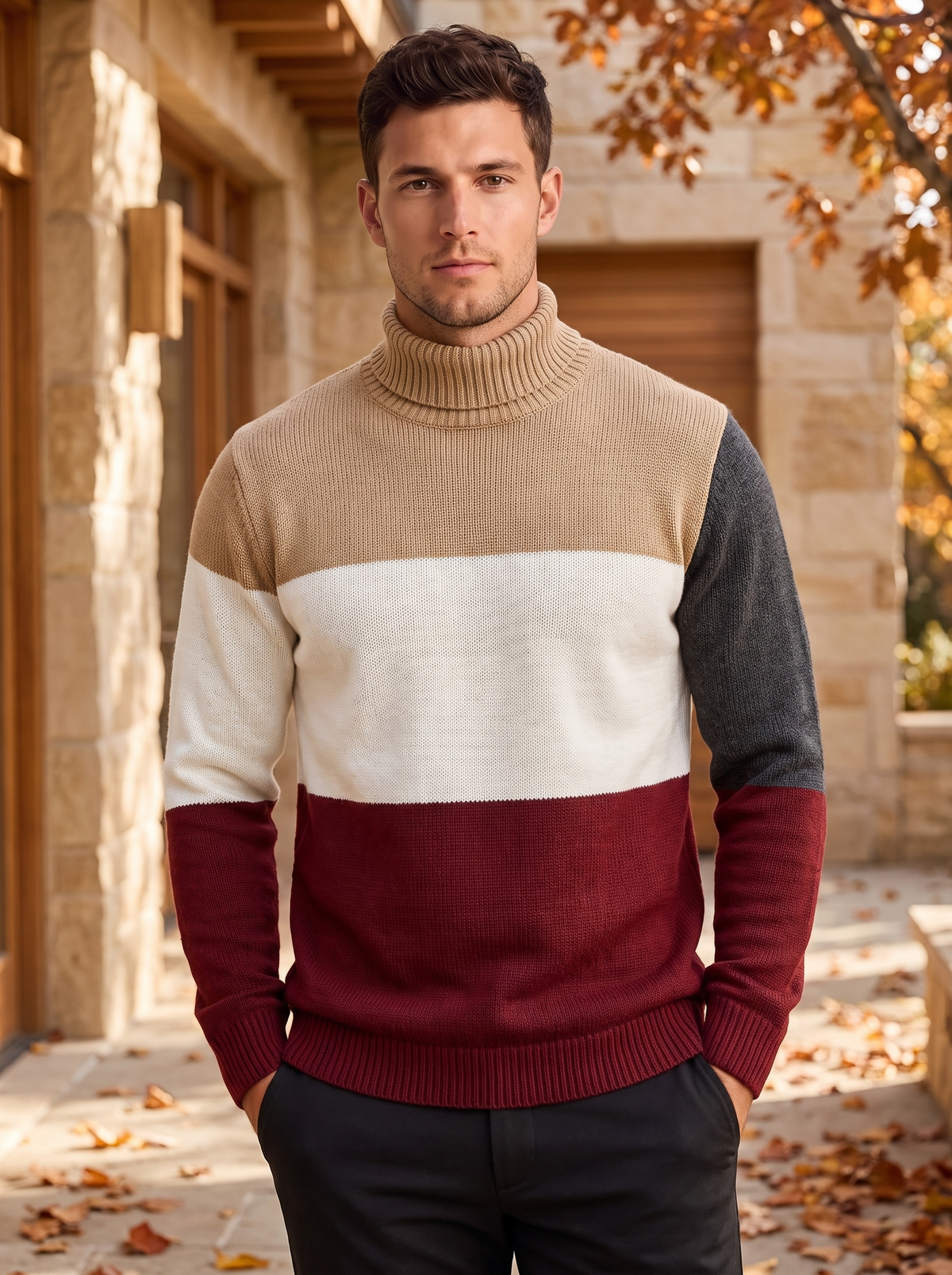 Men's colour block knit jumper for fall