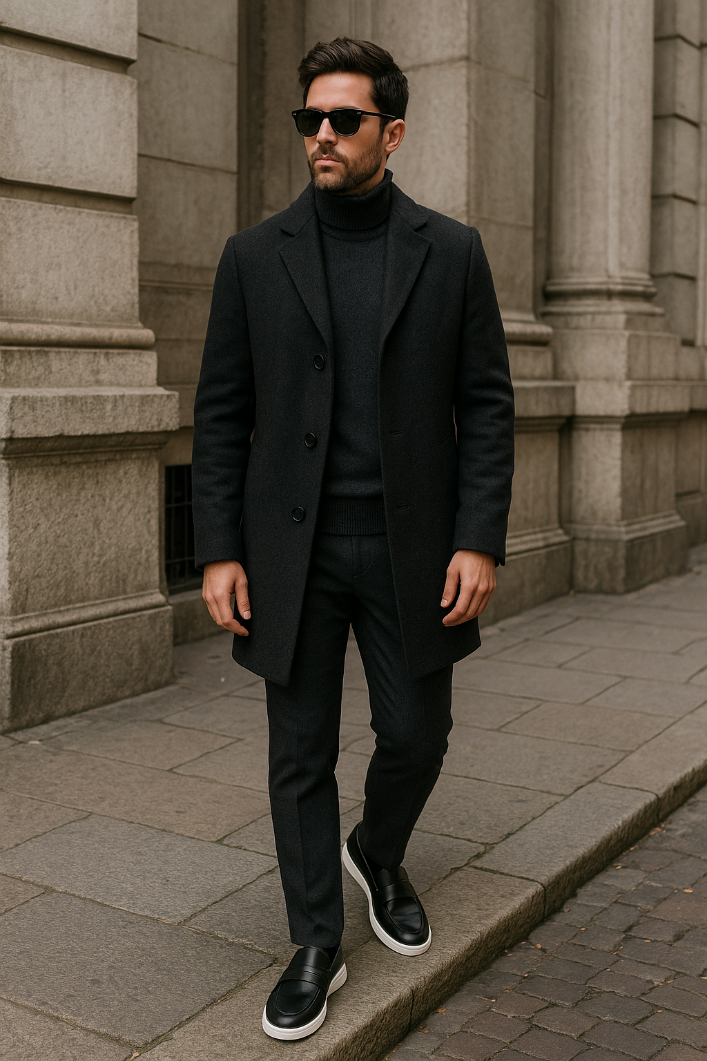 Men's slip-on penny loafers shown from a side profile angle — Montelu