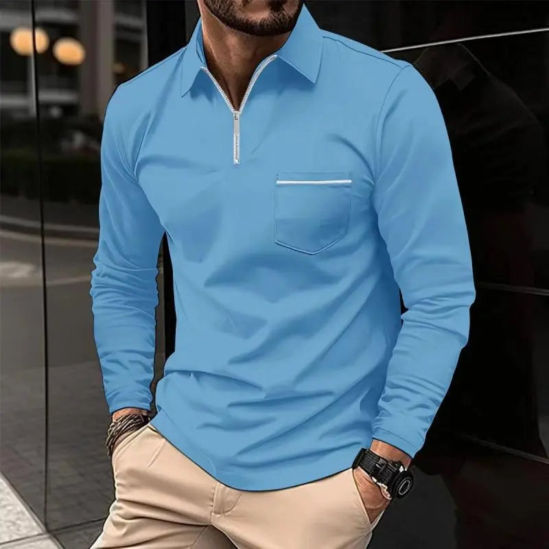 long sleeve polo with single pocket on chest