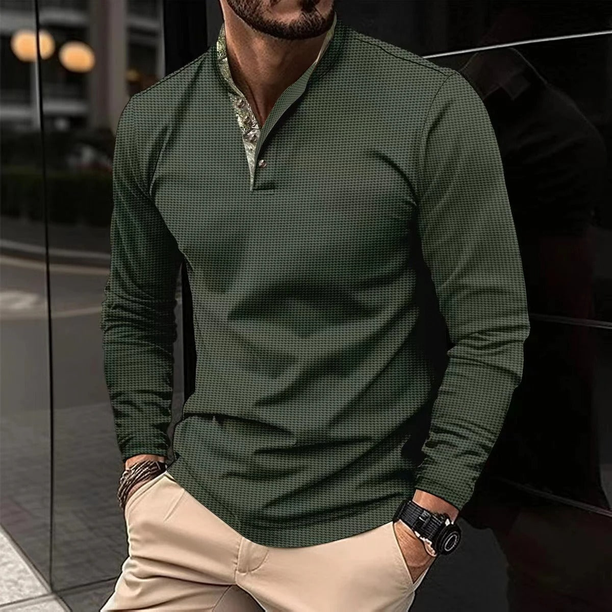 Chemise Polo à Manches Longues Coupe Slim Homme