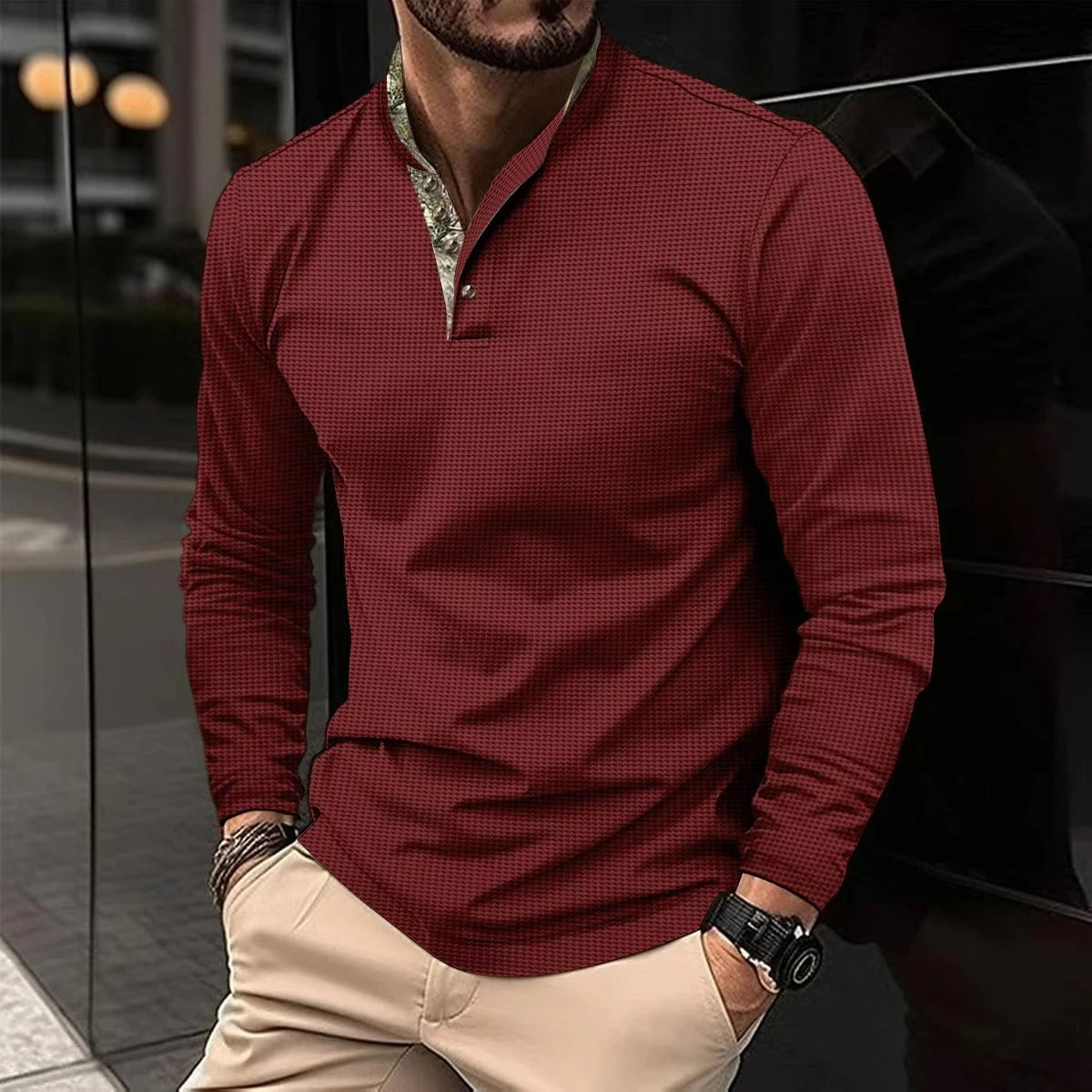 Chemise Polo à Manches Longues Coupe Slim Homme