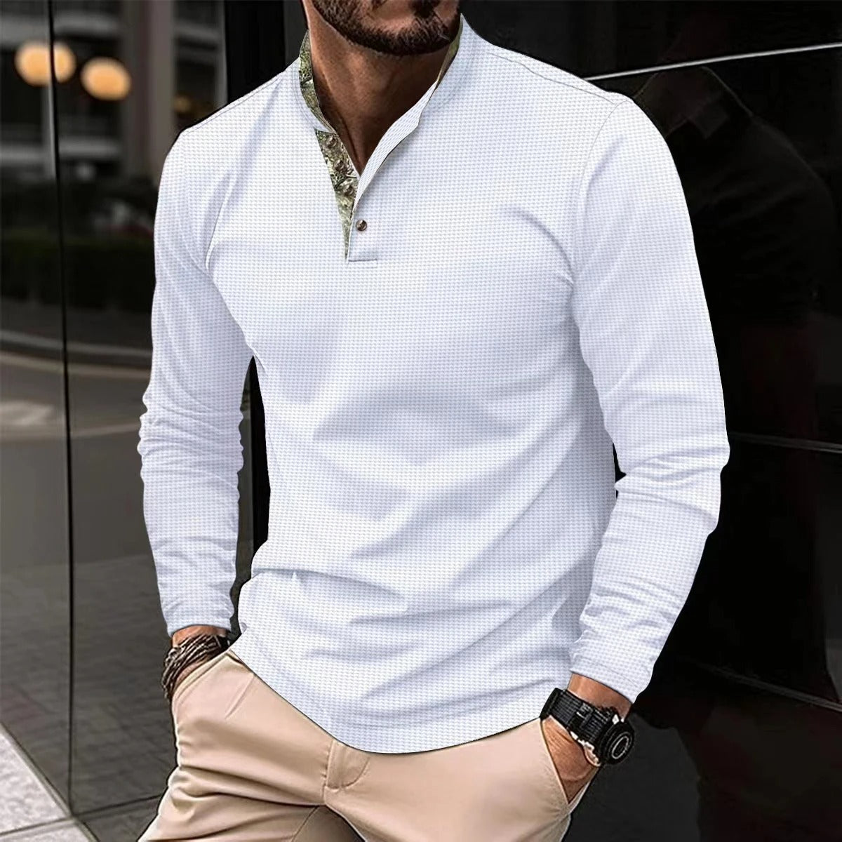 Chemise Polo à Manches Longues Coupe Slim Homme