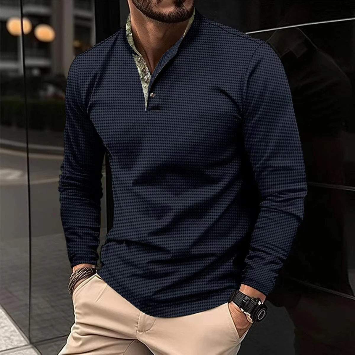 Chemise Polo à Manches Longues Coupe Slim Homme