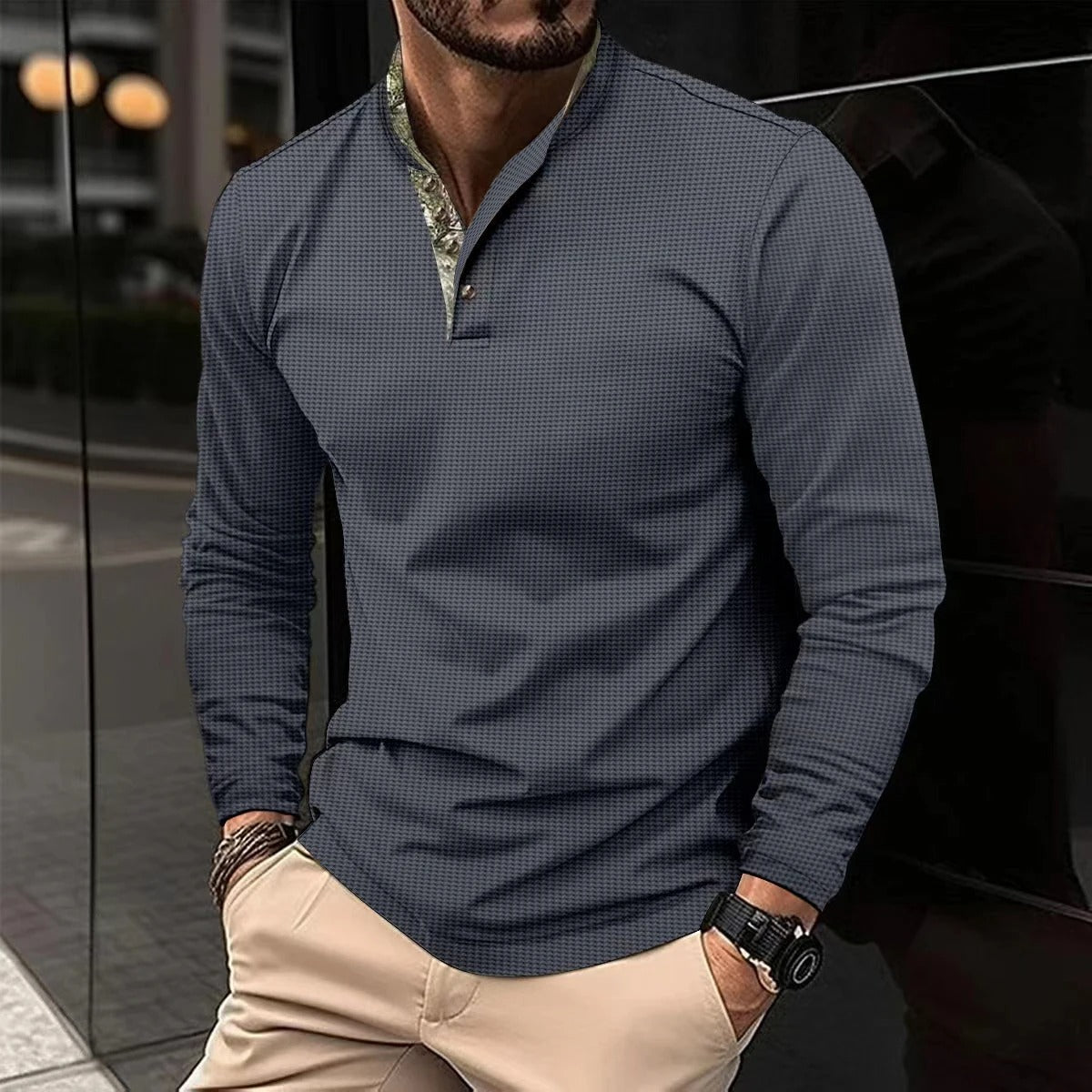 Chemise Polo à Manches Longues Coupe Slim Homme
