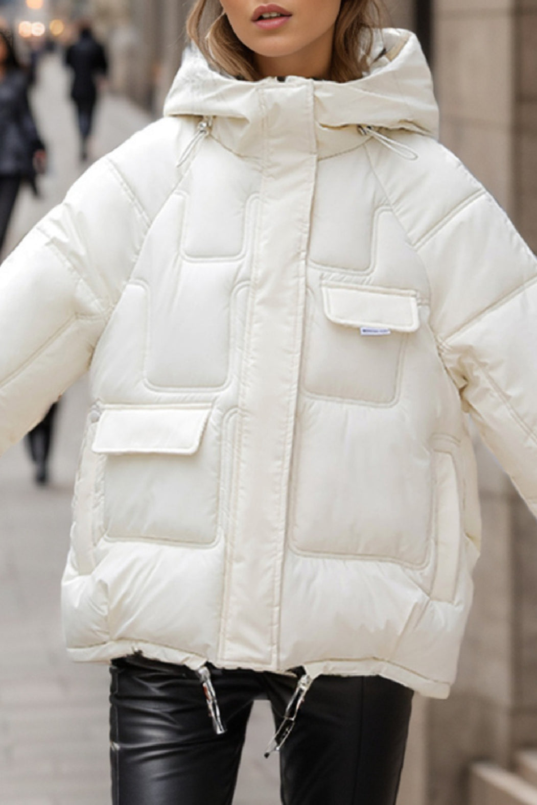 Polyester puffer jacket with warm padding in loose comfortable fit for women
