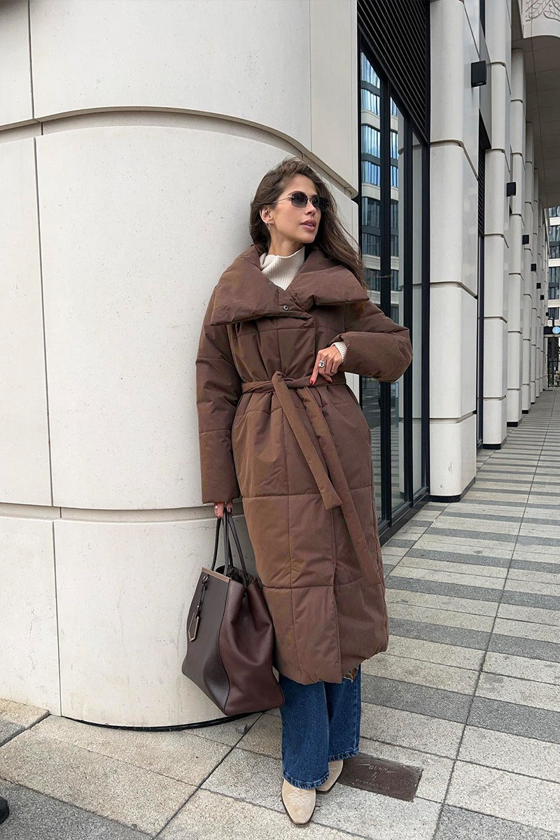  Polyester puffer jacket with horizontal quilting and oversized style for women