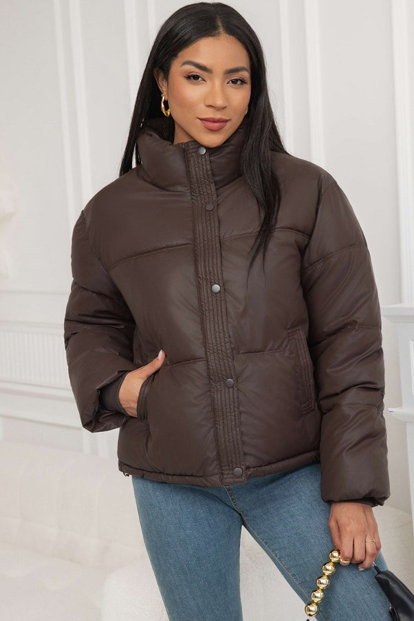 Puffer jacket with drawstring hood and loose cut for women
