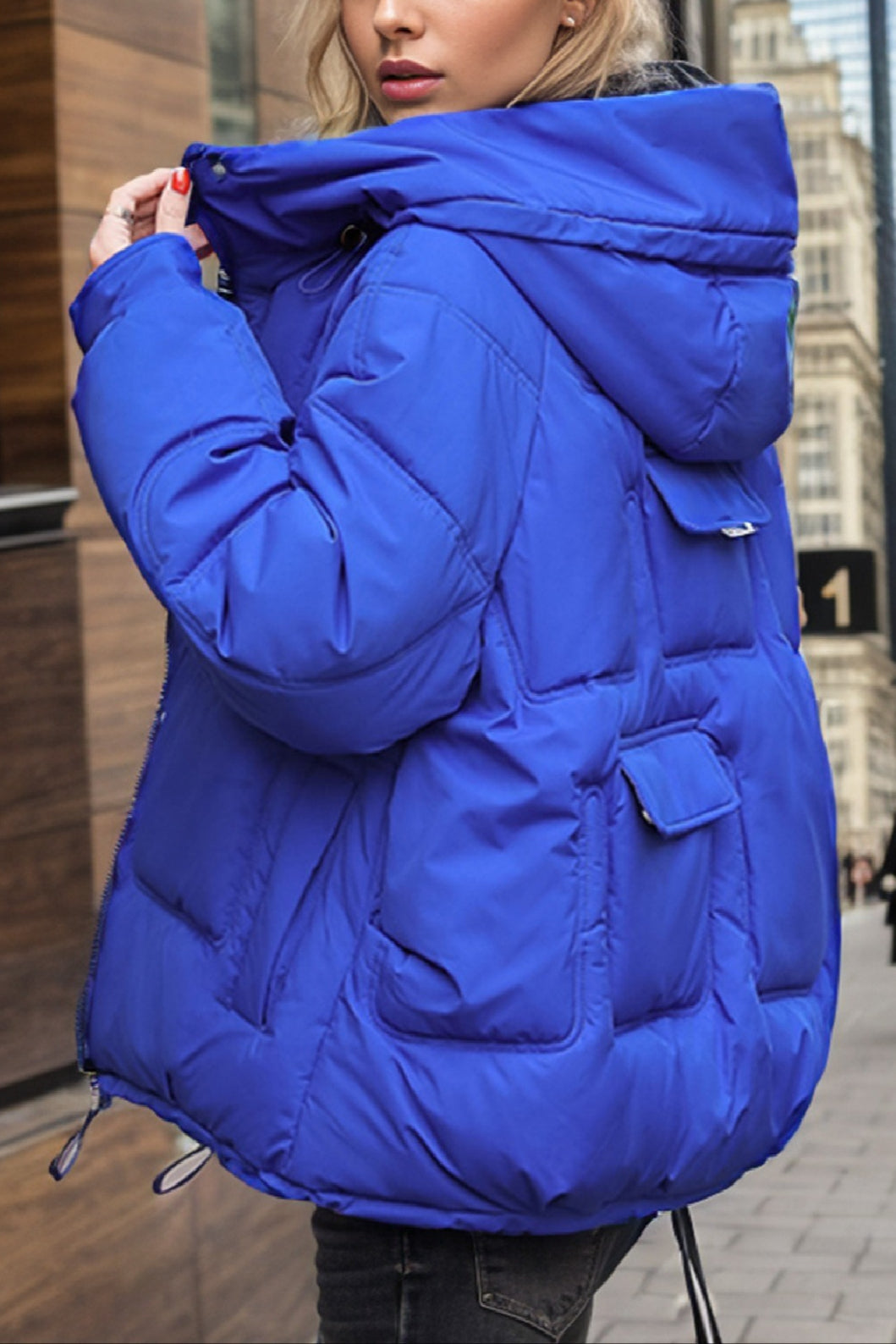 Polyester puffer jacket with warm padding in loose comfortable fit for women
