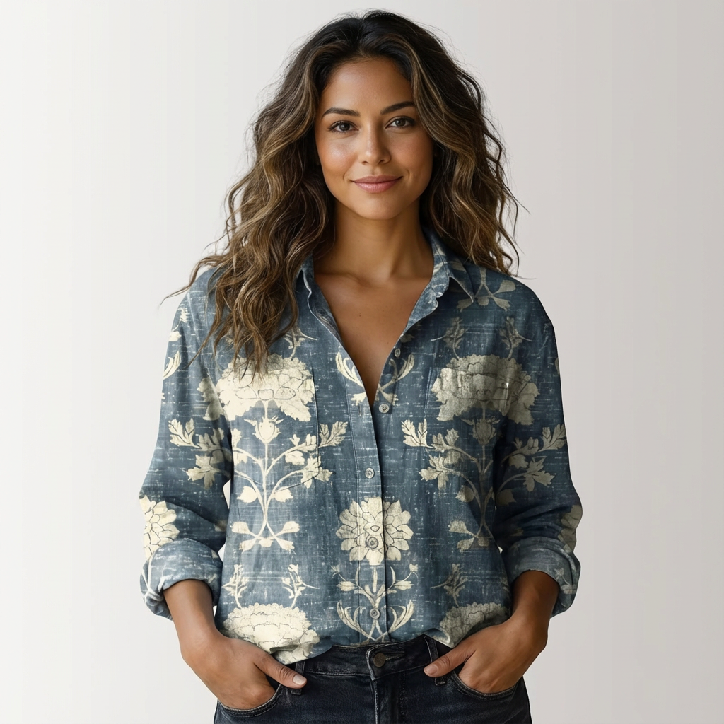 Ladies printed shirt with long sleeve styling