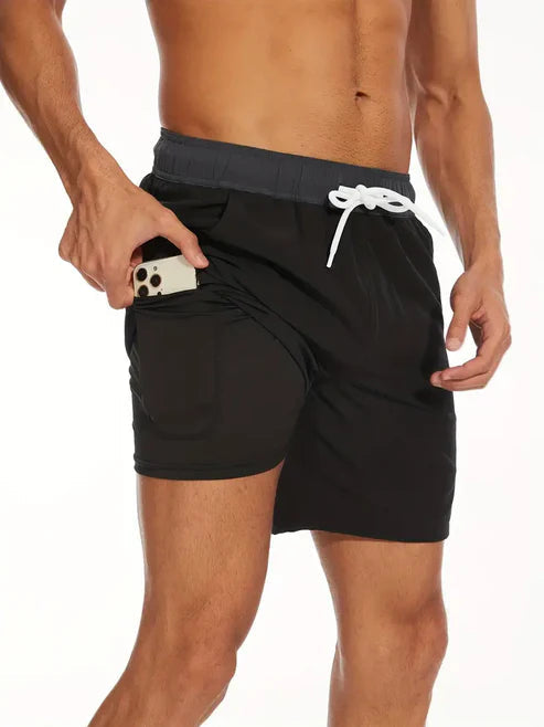 Men's athletic swim shorts designed for swimming, beach activities and outdoor summer wear