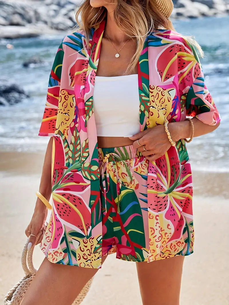 Women's printed short set designed for casual outings and travel