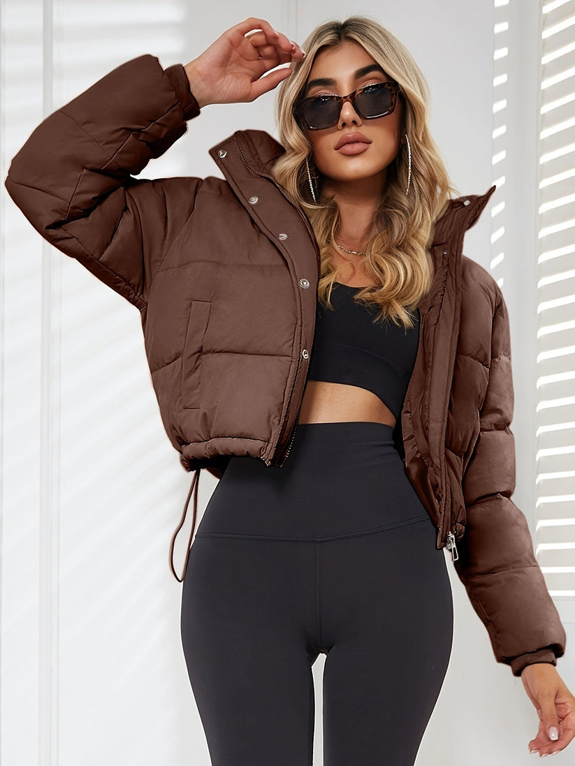  Nylon puffer jacket with quilted panels relaxed fit women