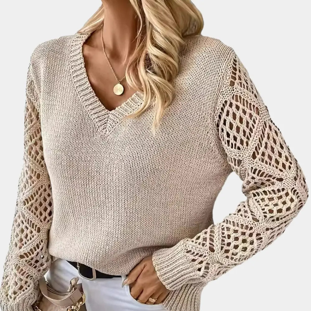 Pull Femme à Manches en Maille Ajourée