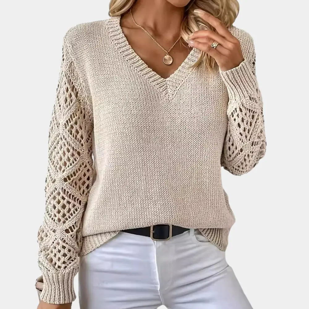 Pull Femme à Manches en Maille Ajourée