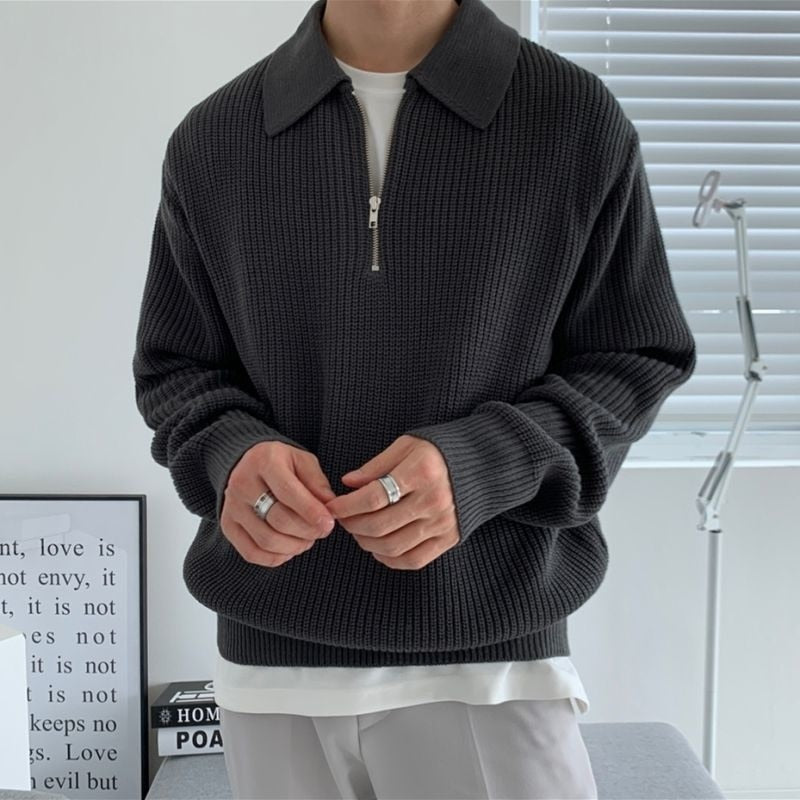 Pull en Maille à Demi-Fermeture Éclair Homme