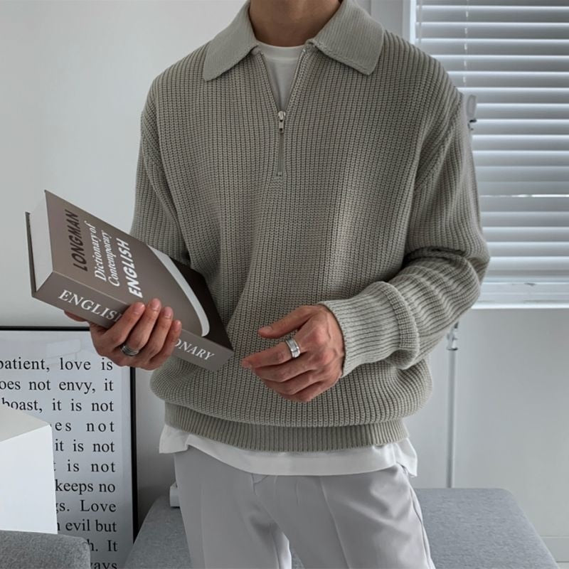 Pull en Maille à Demi-Fermeture Éclair Homme