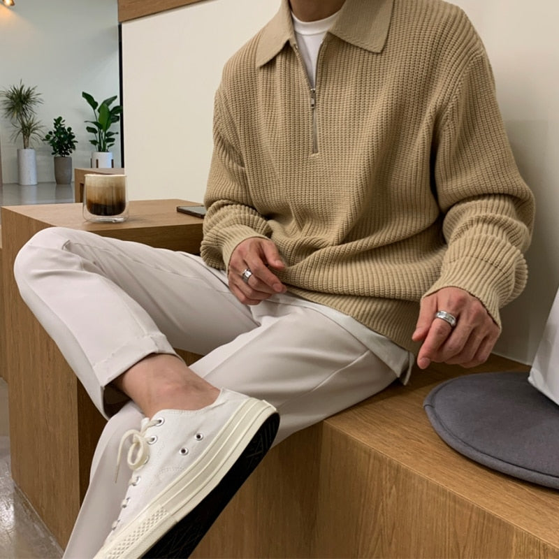 Pull en Maille à Demi-Fermeture Éclair Homme