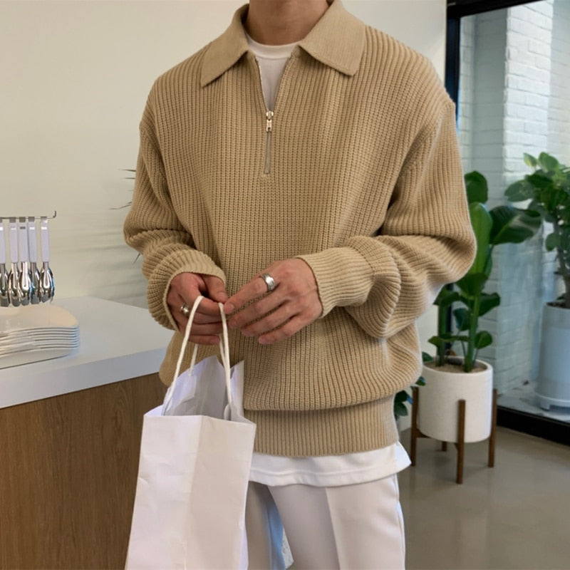 Pull en Maille à Demi-Fermeture Éclair Homme