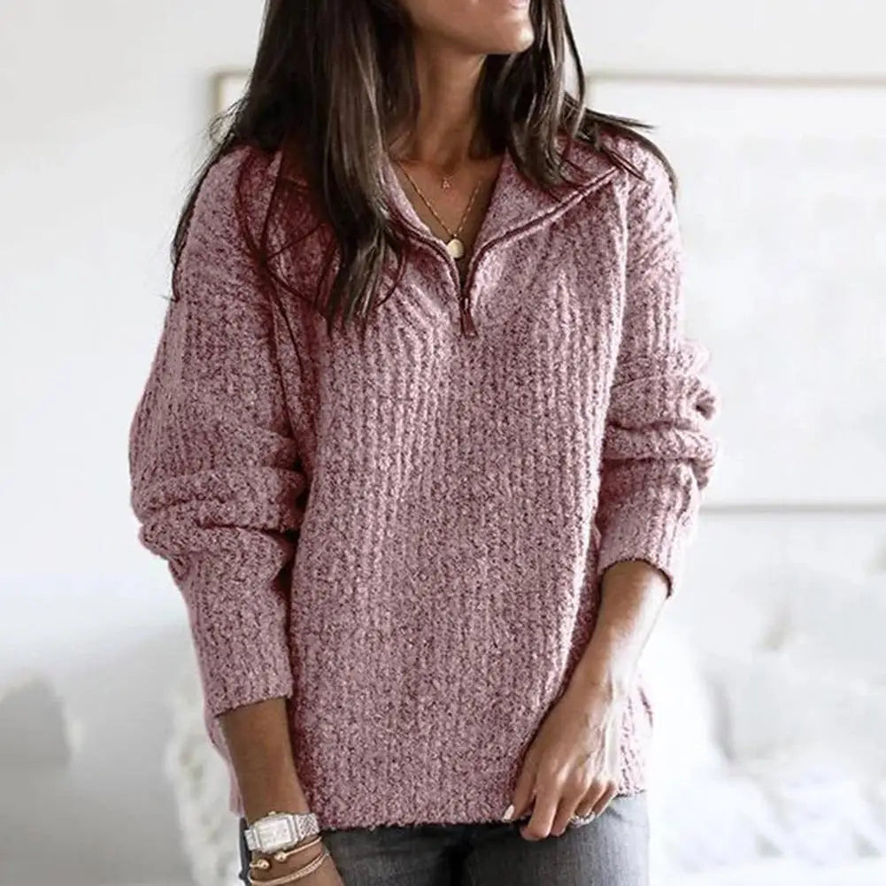 Pull Confortable à Demi-Zip Femme