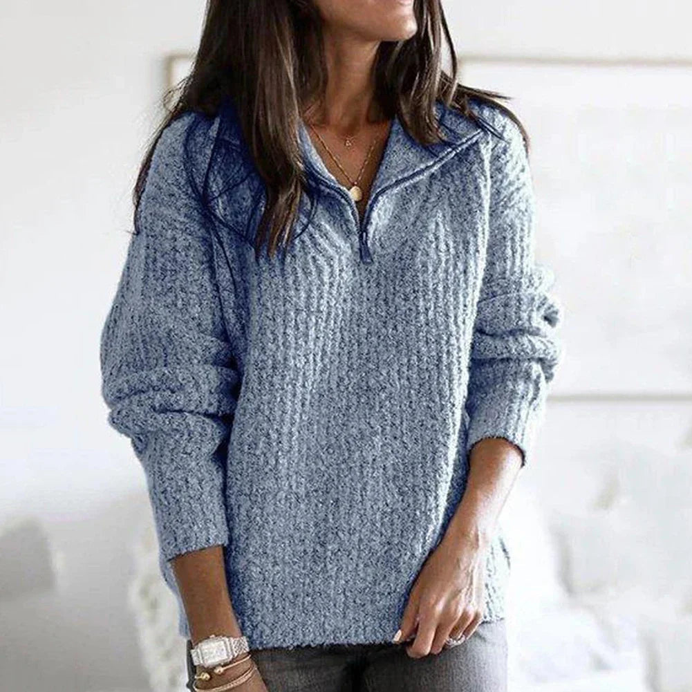 Pull Confortable à Demi-Zip Femme