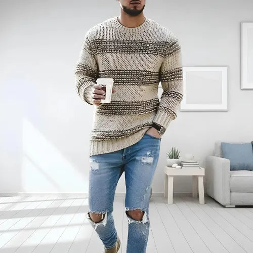 Pull à Rayures Tricotées Coupe Slim Homme