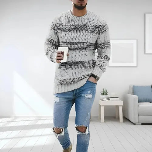 Pull à Rayures Tricotées Coupe Slim Homme