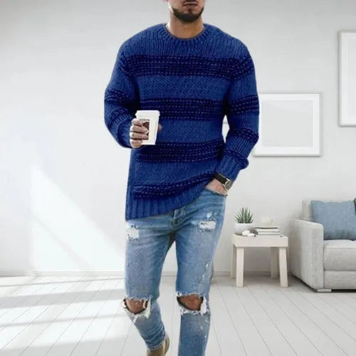 Pull à Rayures Tricotées Coupe Slim Homme