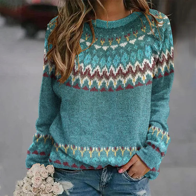 Pull à col rond à motifs géométriques Femme