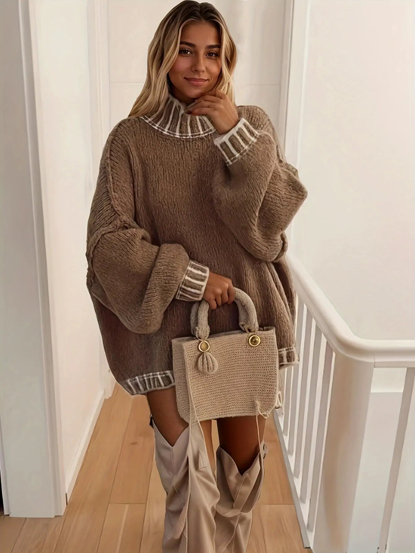 Pull à Col Roulé Oversize Femme