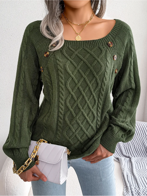 Pull en Maille Torsadée avec Détails Boutonnés Femme