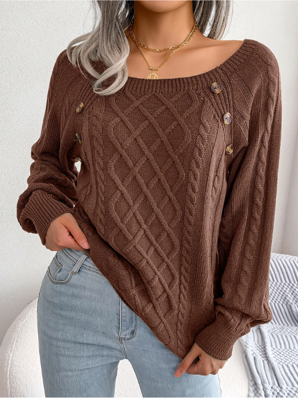 Pull en Maille Torsadée avec Détails Boutonnés Femme