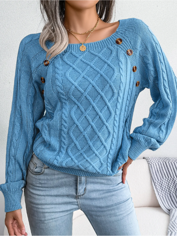 Pull en Maille Torsadée avec Détails Boutonnés Femme