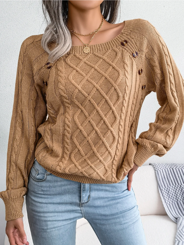 Pull en Maille Torsadée avec Détails Boutonnés Femme