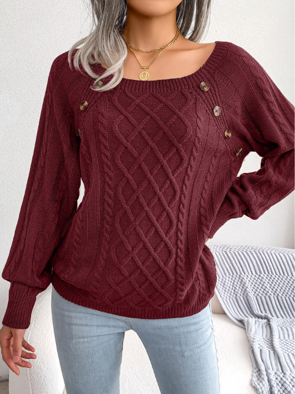 Pull en Maille Torsadée avec Détails Boutonnés Femme
