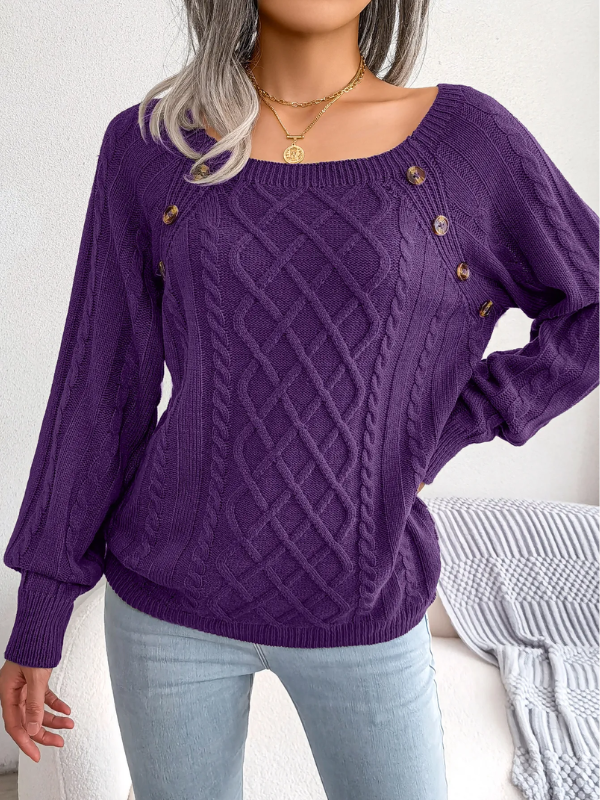 Pull en Maille Torsadée avec Détails Boutonnés Femme