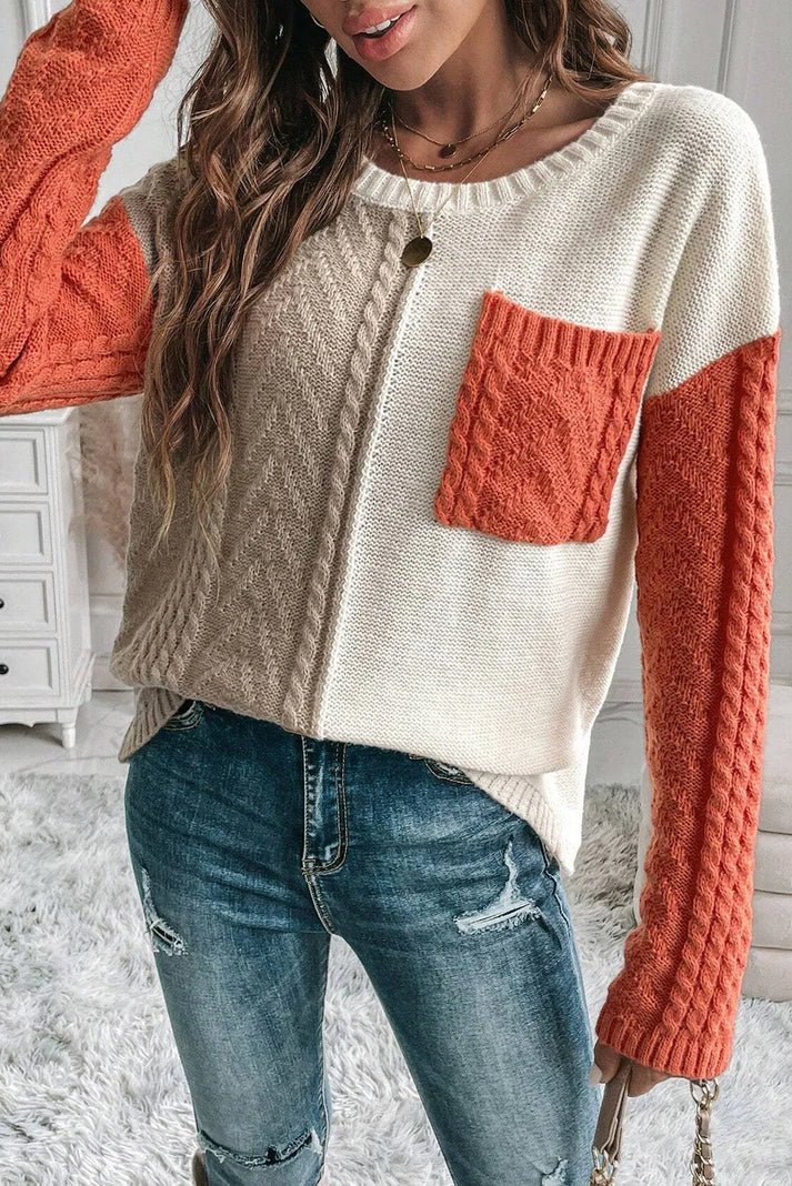 Pull en Maille à Blocs de Couleurs pour Femme