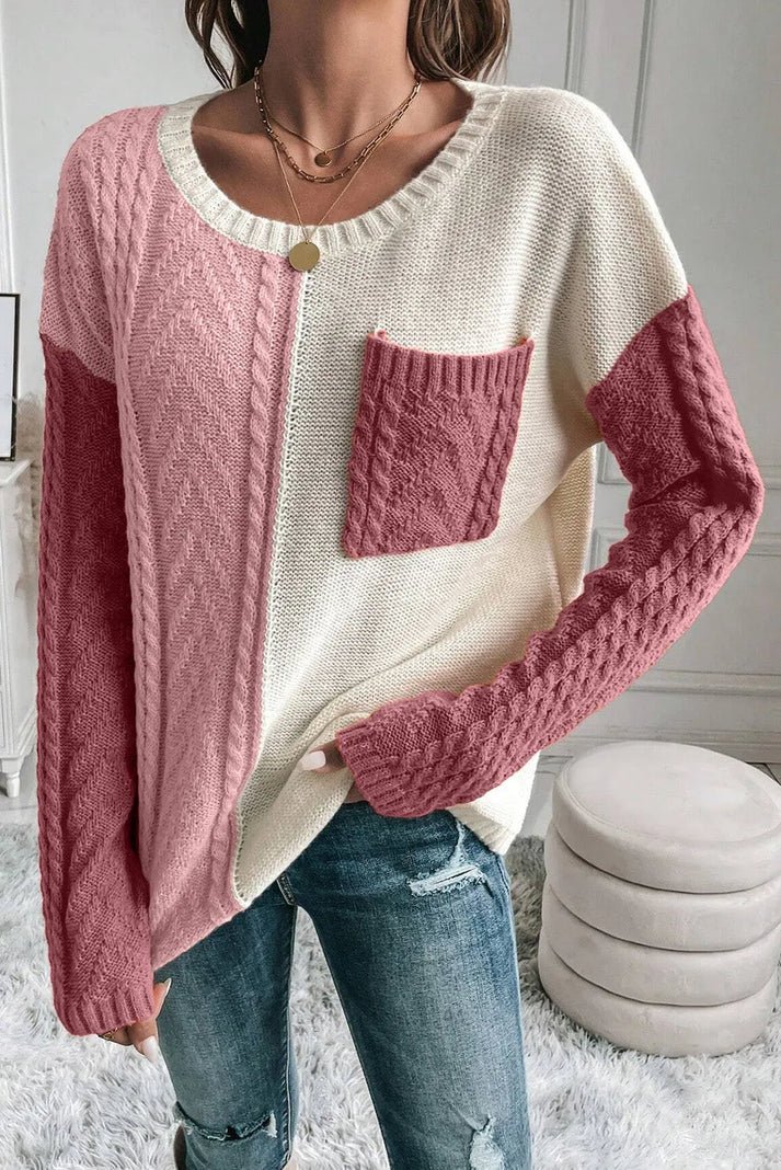 Pull en Maille à Blocs de Couleurs pour Femme