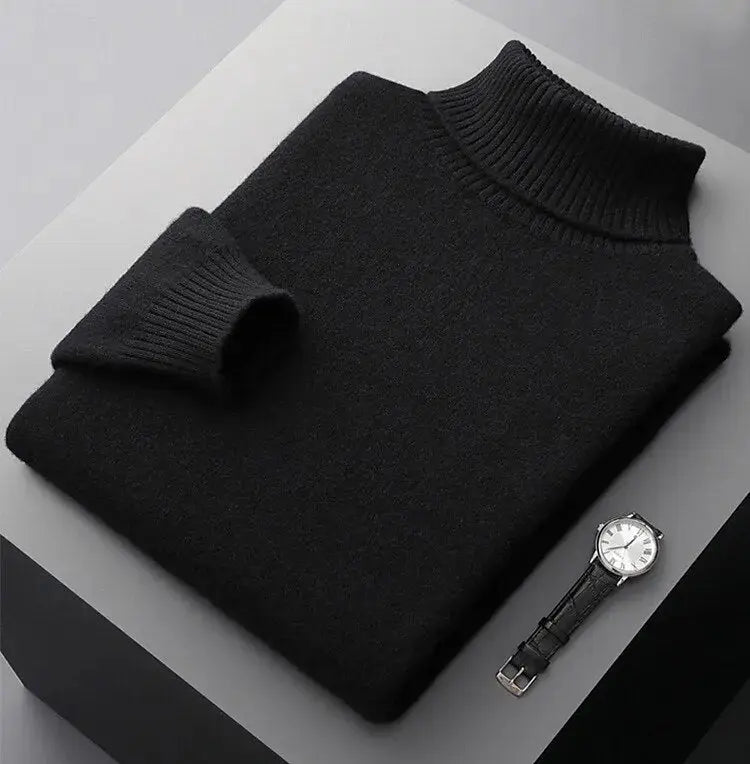 Pull Col Roulé Classique Côtelé Coupe Slim Homme