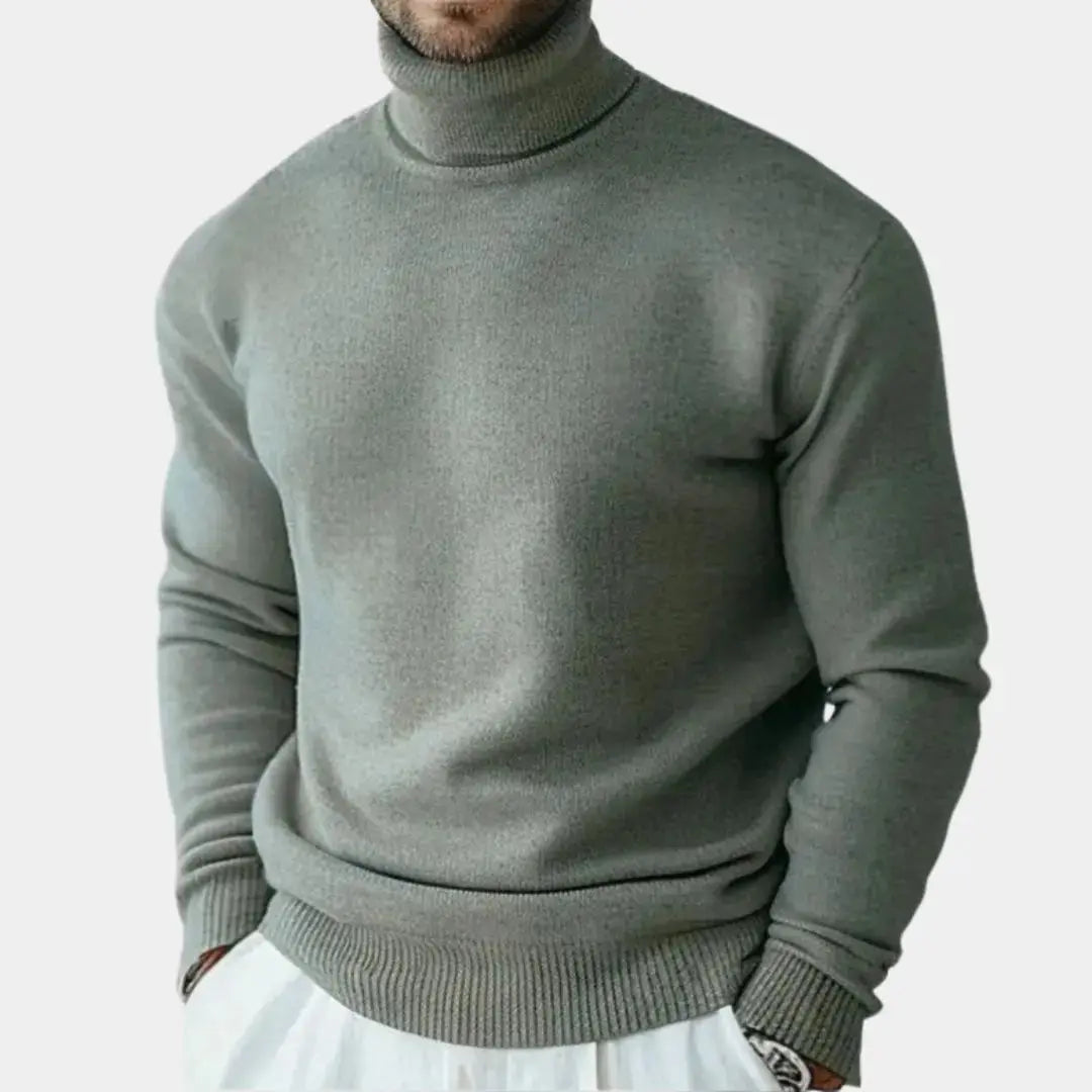 Pull Col Roulé Classique Côtelé Coupe Slim Homme