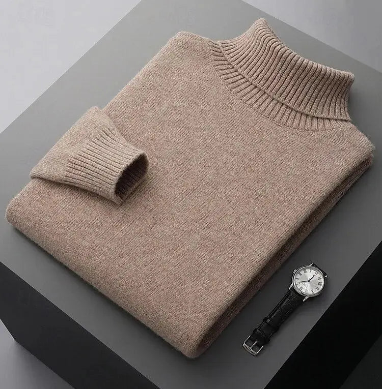 Pull Col Roulé Classique Côtelé Coupe Slim Homme