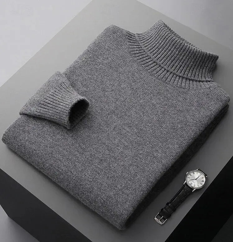 Pull Col Roulé Classique Côtelé Coupe Slim Homme