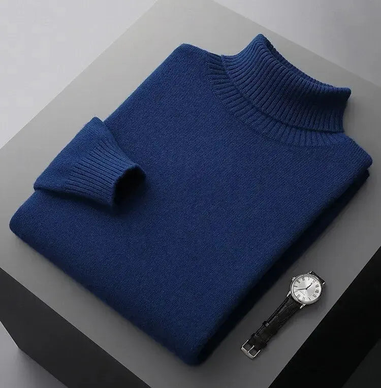 Pull Col Roulé Classique Côtelé Coupe Slim Homme