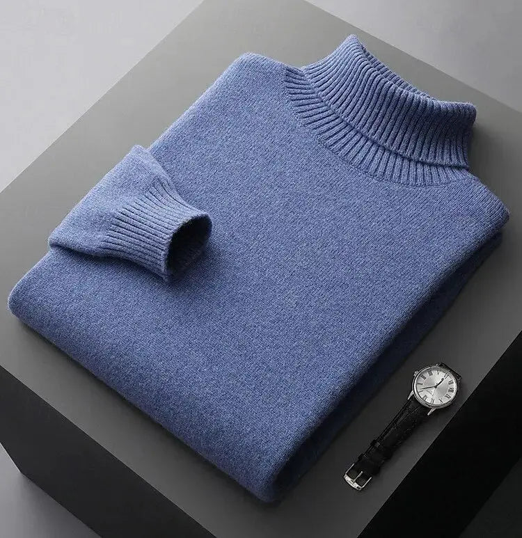 Pull Col Roulé Classique Côtelé Coupe Slim Homme