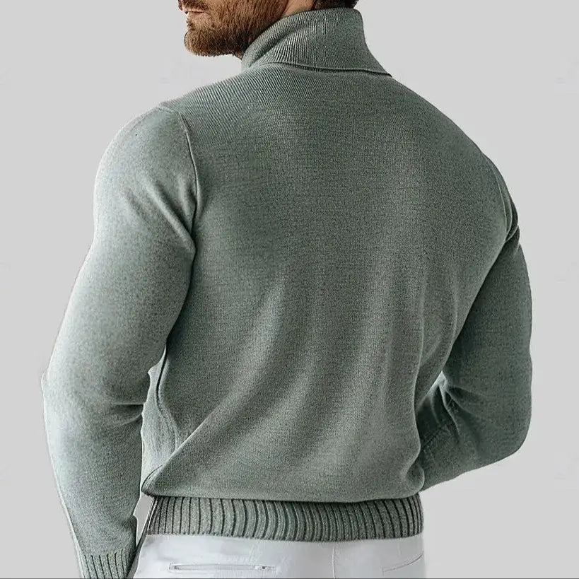 Pull Col Roulé Classique Côtelé Coupe Slim Homme