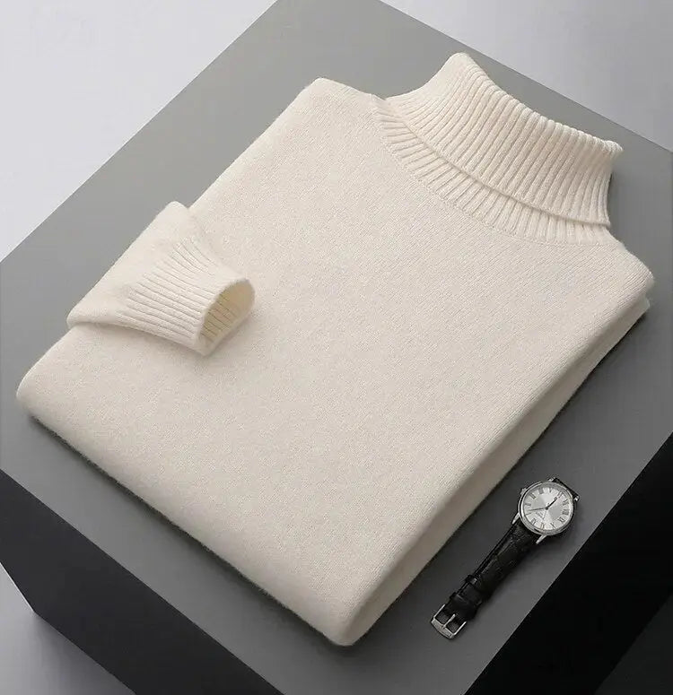Pull Col Roulé Classique Côtelé Coupe Slim Homme
